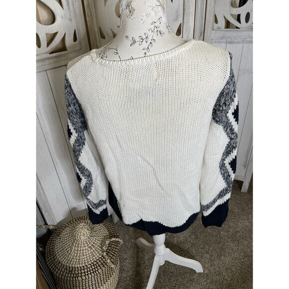 Curio Anthropologie Sweater Knit Blue White Vintage Cottagecore Y2K Size Medium - Picture 3 of 6